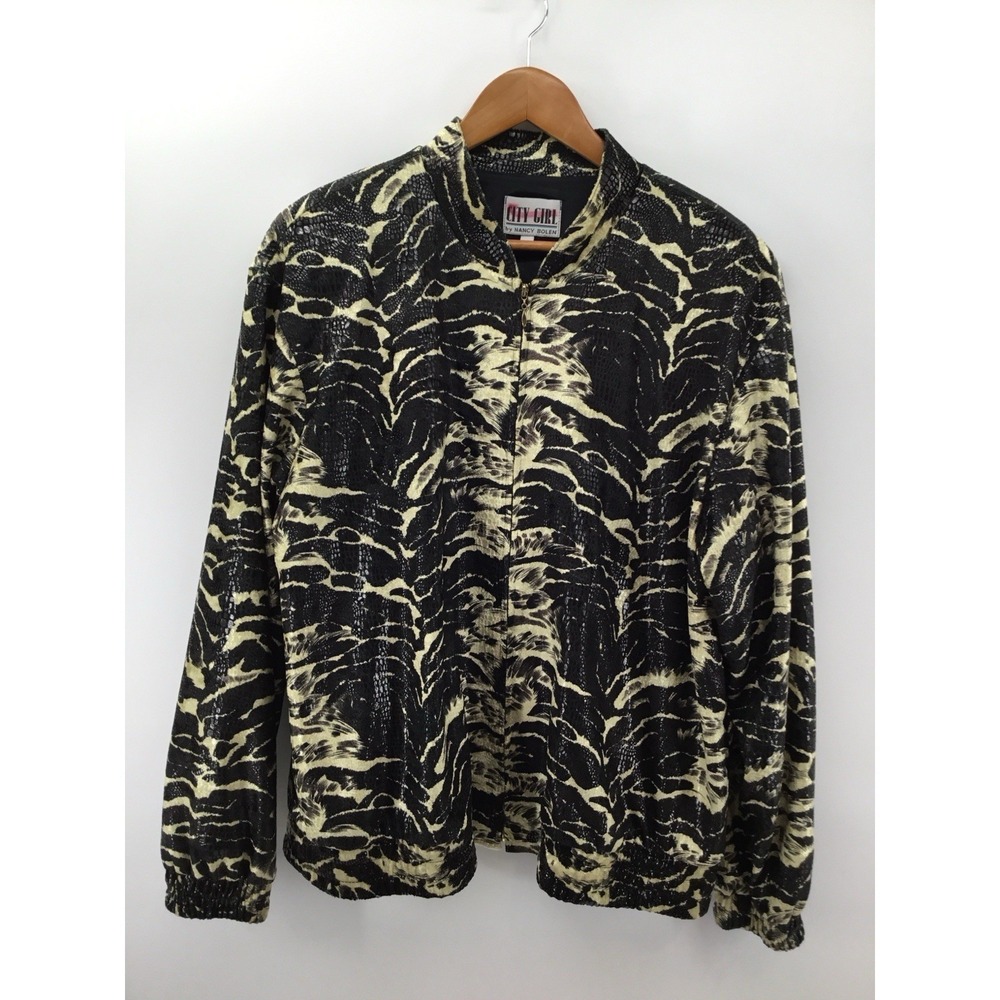 City Girl Nancy Bolen Jacket Women's Sz 16 Animal Print Textured  Zip FF22